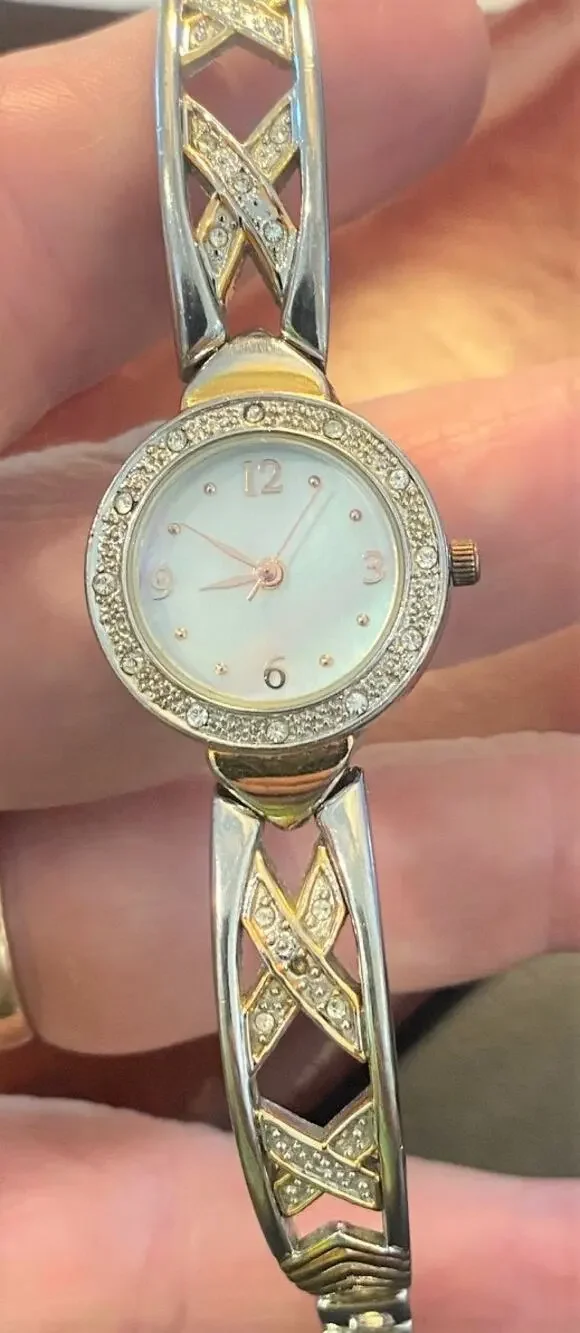 Women's 18mm Two Tone Allude Watch, MOP Face, Crystal Accents